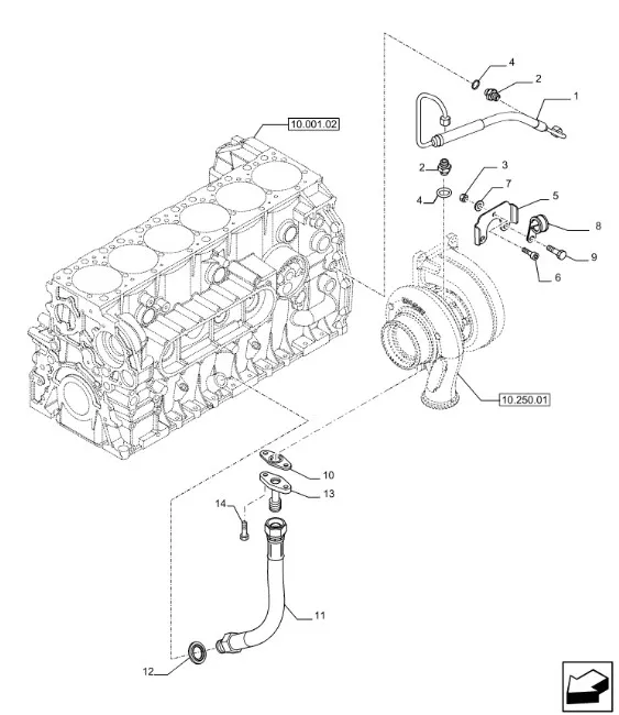 504385048 - Трубка масл. слива масла с турбокомпр. ДВС Cursor9 F2CFA614 фронт. погр. CNH